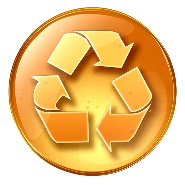Ícone de símbolo de reciclagem amarelo, isolado no fundo branco . — Fotografia de Stock