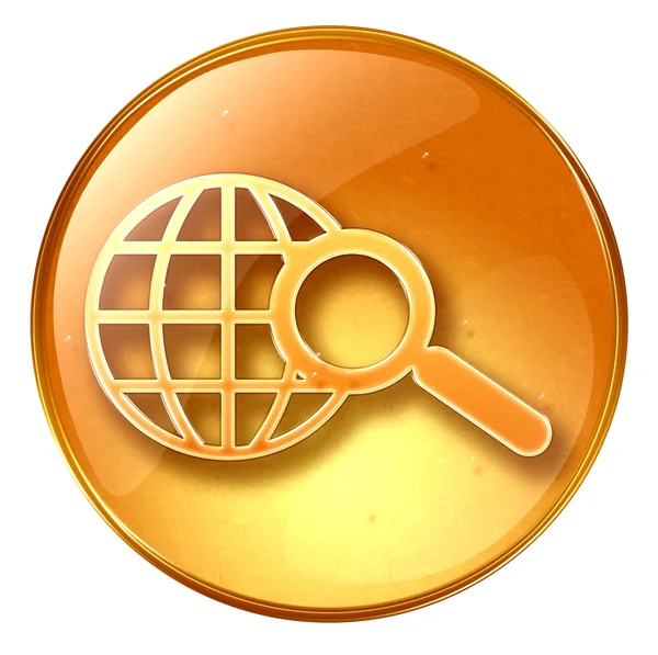 Magnifier and globe icon yellow, isolated on white background. — Stock Photo, Image