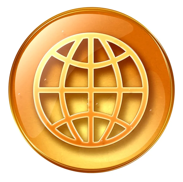 Globus-Symbol gelb, isoliert auf weißem Hintergrund. — Stockfoto