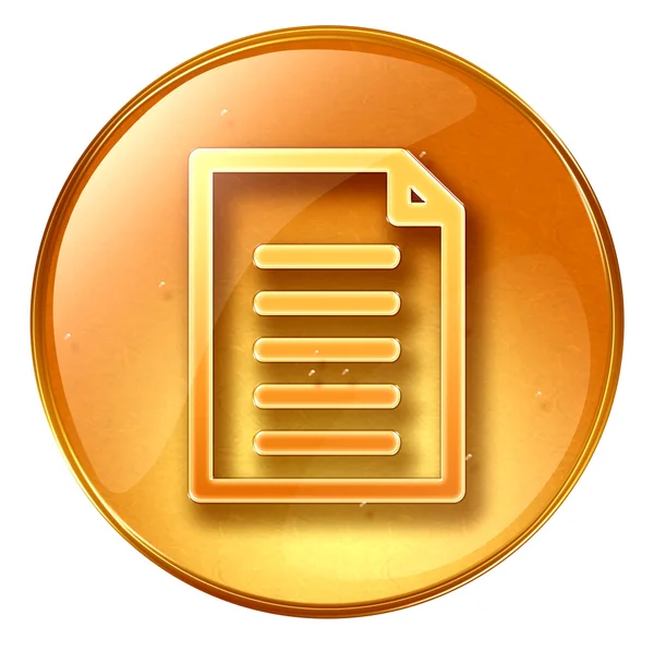 Document icon yellow, isolated on white background — Stock Photo, Image