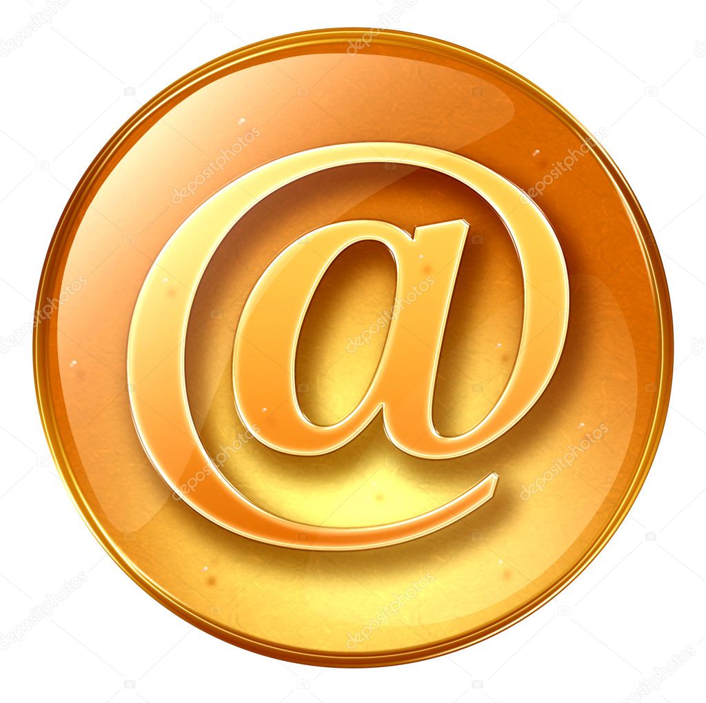 Email symbol yellow, isolated on white background.