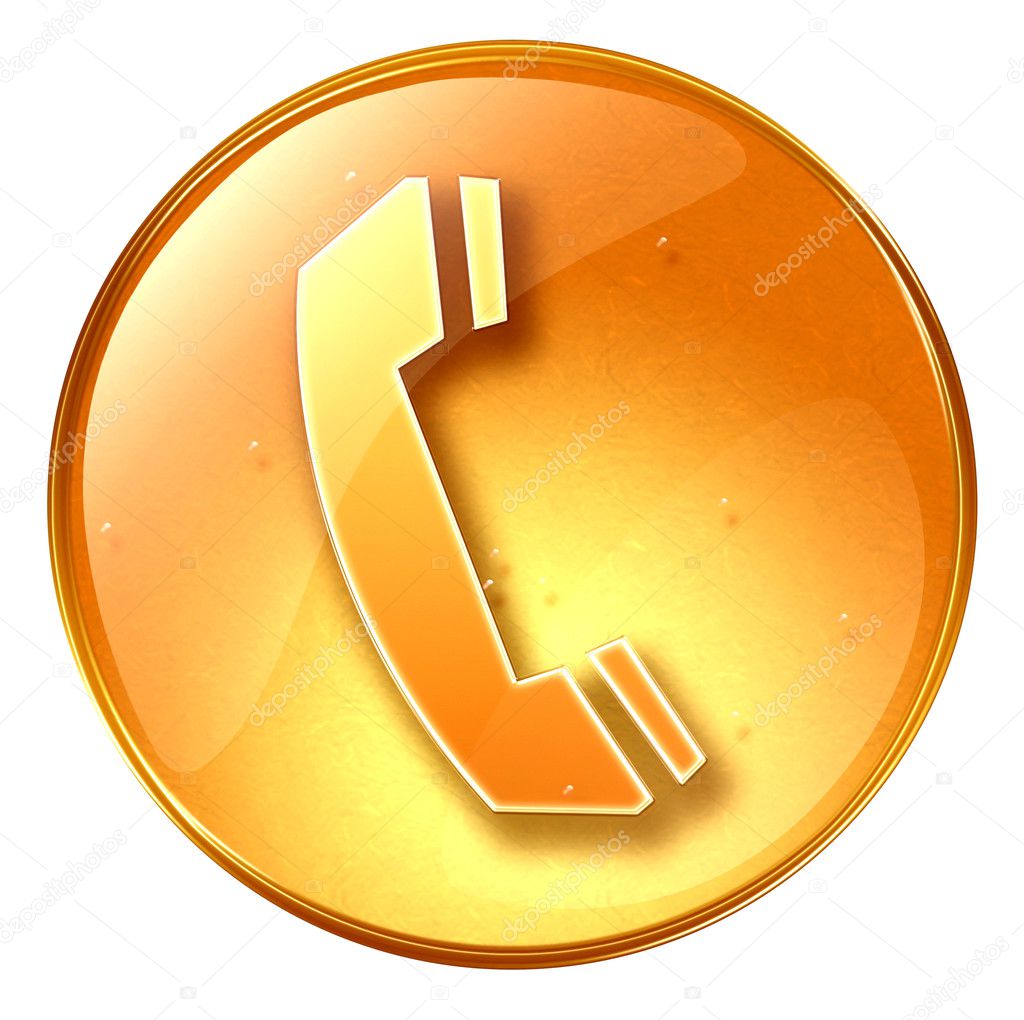 Phone icon yellow, isolated on white background