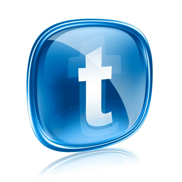 Twitter ícone de vidro azul, isolado no fundo branco — Fotografia de Stock