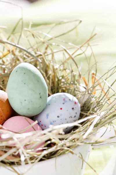 Húsvéti csokoládé tojások a fészekben — Stock Fotó