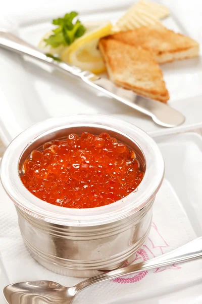 stock image Red caviar with toast