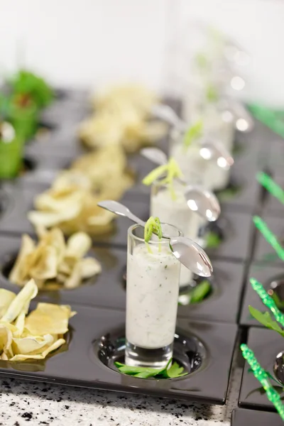 stock image Greek yogurt with arugula rolls