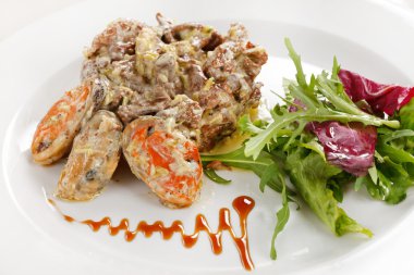 Fricassee with seafood and salad clipart
