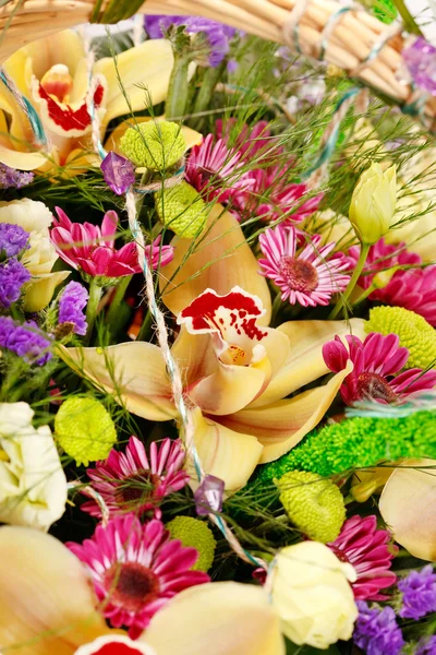 Vackra blommor i en korg — Stockfoto