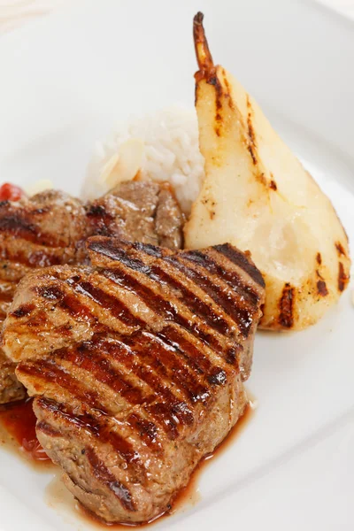 Grilled pork steak with pear — Stock Photo, Image