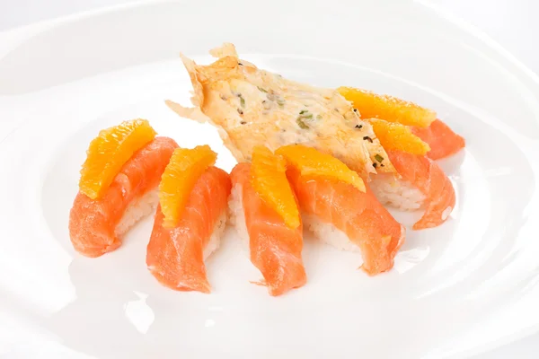 stock image Salmon nigiri with orange