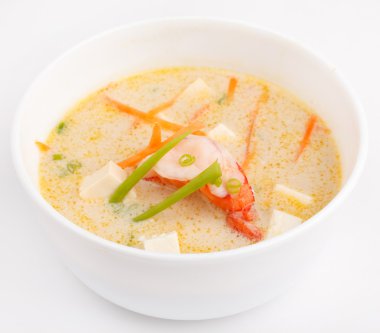 Soup made from coconut milk and shrimps clipart