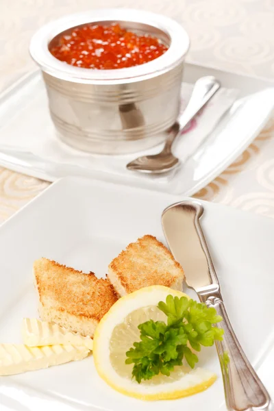 Red caviar with toast — Stock Photo, Image