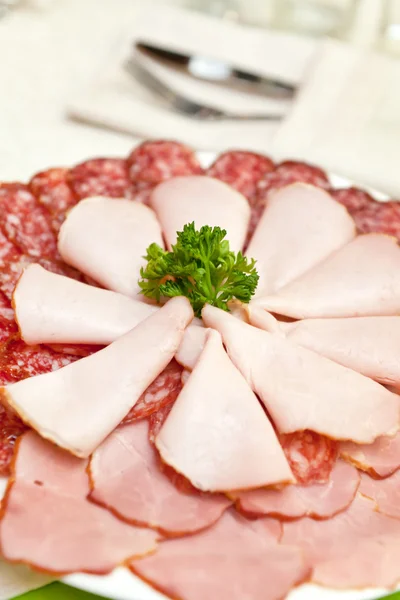Мясо на тарелке — стоковое фото