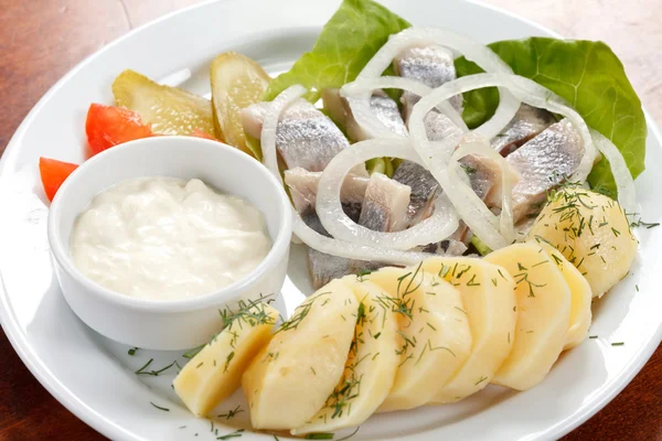 Matjes med potatis och majonnäs — Stockfoto