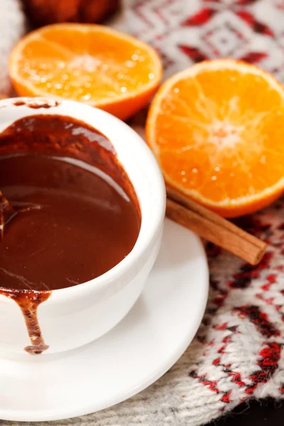Hot chocolate with mandarin and cinnamon — Stock Photo, Image