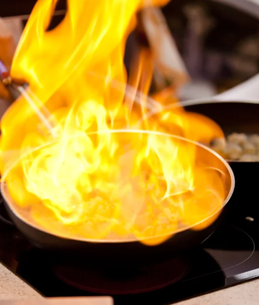 Pot with fire — Stock Photo, Image