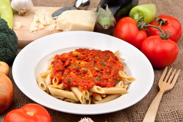 Pasta met tomatensaus — Stockfoto