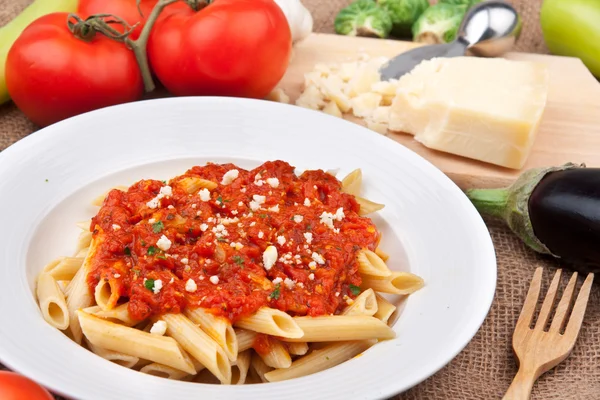Pasta met tomatensaus — Stockfoto