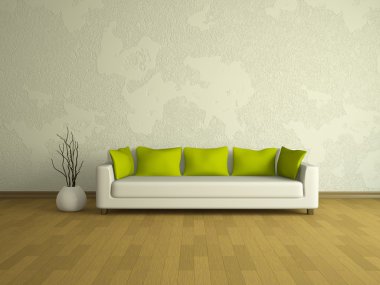 White sofa with green pillows clipart