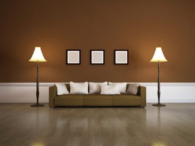 The interior of with brown sofa clipart