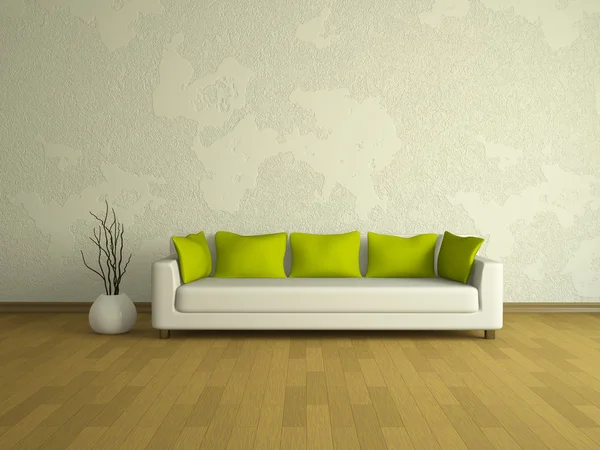 Άσπρος καναπές με πράσινα μαξιλάρια — Φωτογραφία Αρχείου