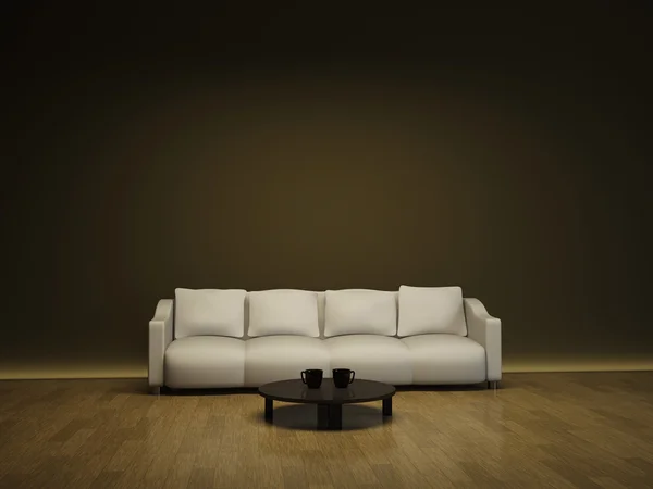 Wnętrze z sofą i stołem — Zdjęcie stockowe
