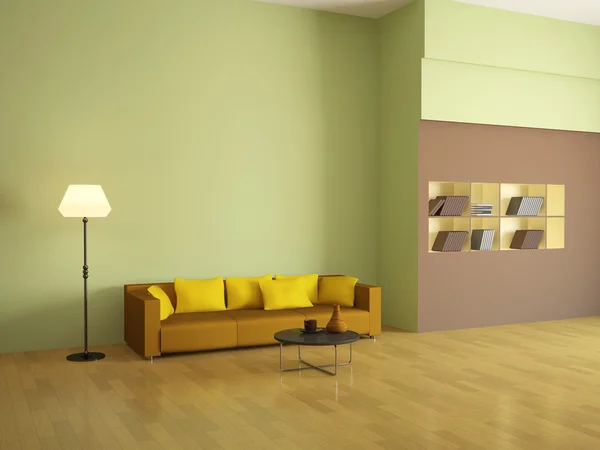 Der Innenraum mit dem orangefarbenen Sofa — Stockfoto