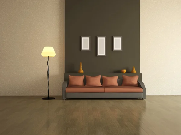 Het interieur van met bruin sofa — Stockfoto