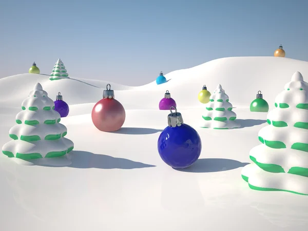 Snow and ornaments — Stock Photo, Image