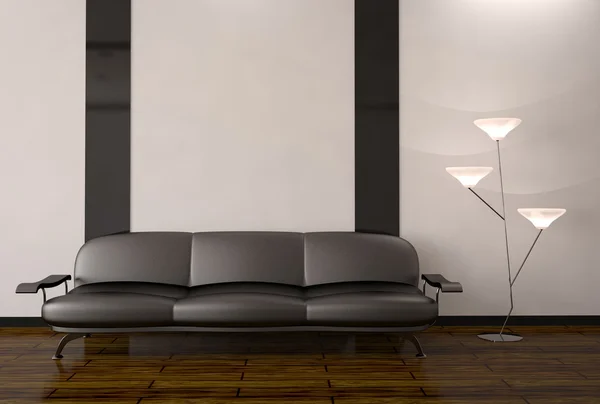 A belső, kanapéval és lámpa — Stock Fotó