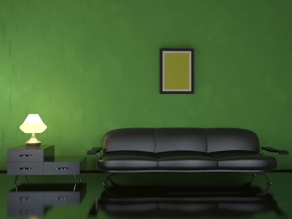 Interior with a black sofa — Stock Photo, Image
