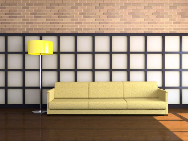 Interiör med en gul soffa — Stockfoto