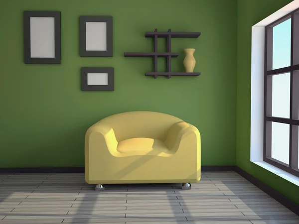 Wnętrze z fotel żółty — Zdjęcie stockowe