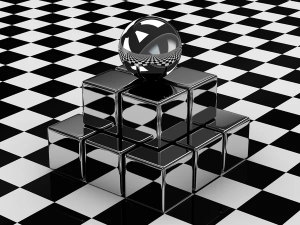 La boule métallique et les cubes — Photo