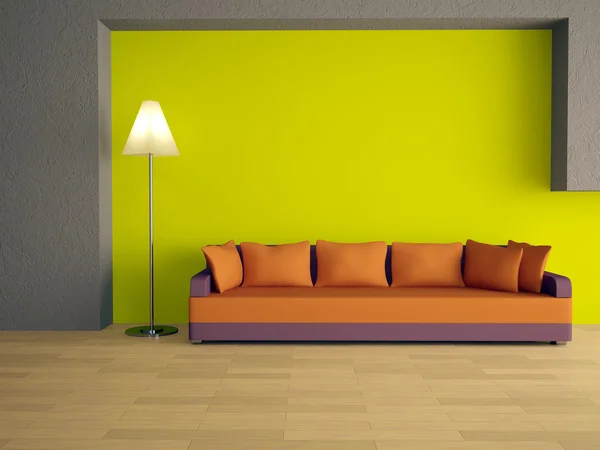 オレンジ色の枕を持つソファー — ストック写真