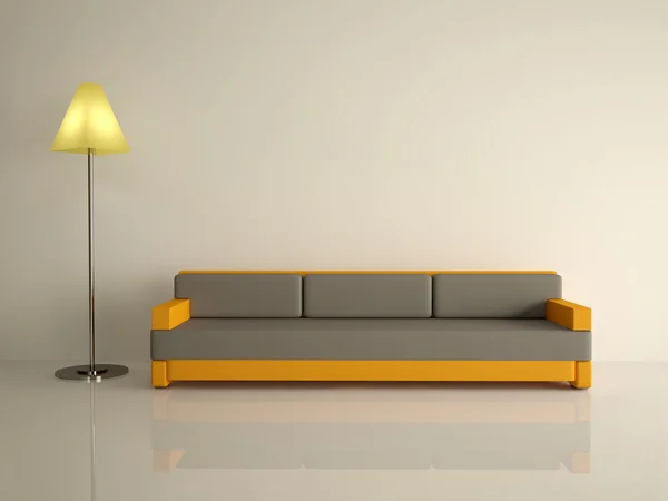 Skórzana kanapa i lampa — Zdjęcie stockowe