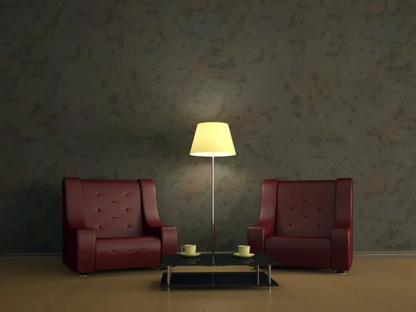 Interior do quarto com duas cadeiras — Fotografia de Stock