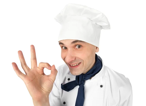 Šéfkuchař připravující ok znamení — Stock fotografie