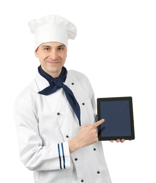 Chef presentando. Aislado sobre fondo blanco — Foto de Stock