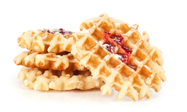 Belgické wafle s malinovou marmeládou — Stock fotografie