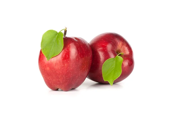 Olgun Kırmızı elma ile bir yaprak — Stok fotoğraf