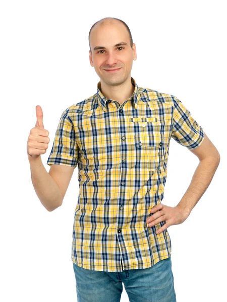 Happy casual young man showing thumb up — Stock Photo, Image