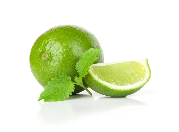 Limão e hortelã sobre um fundo branco — Fotografia de Stock