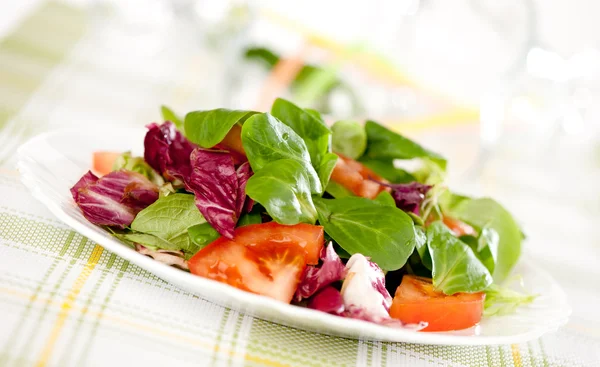 Beyaz izole tabakta sebze salatası — Stok fotoğraf