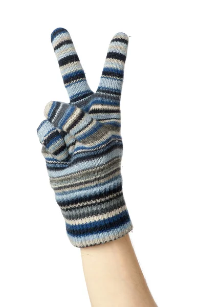 Blau gewollter Strickhandschuh — Stockfoto