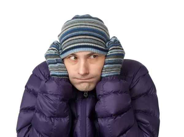 Close-up portrait of freezing young man — Stock Photo, Image