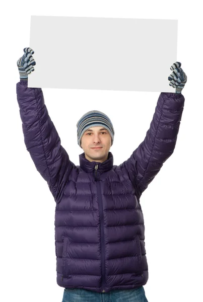 Man holding a big blank card — Stock Photo, Image