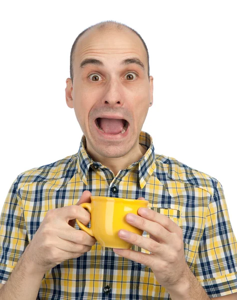 Homem queimado xícara de chá — Fotografia de Stock