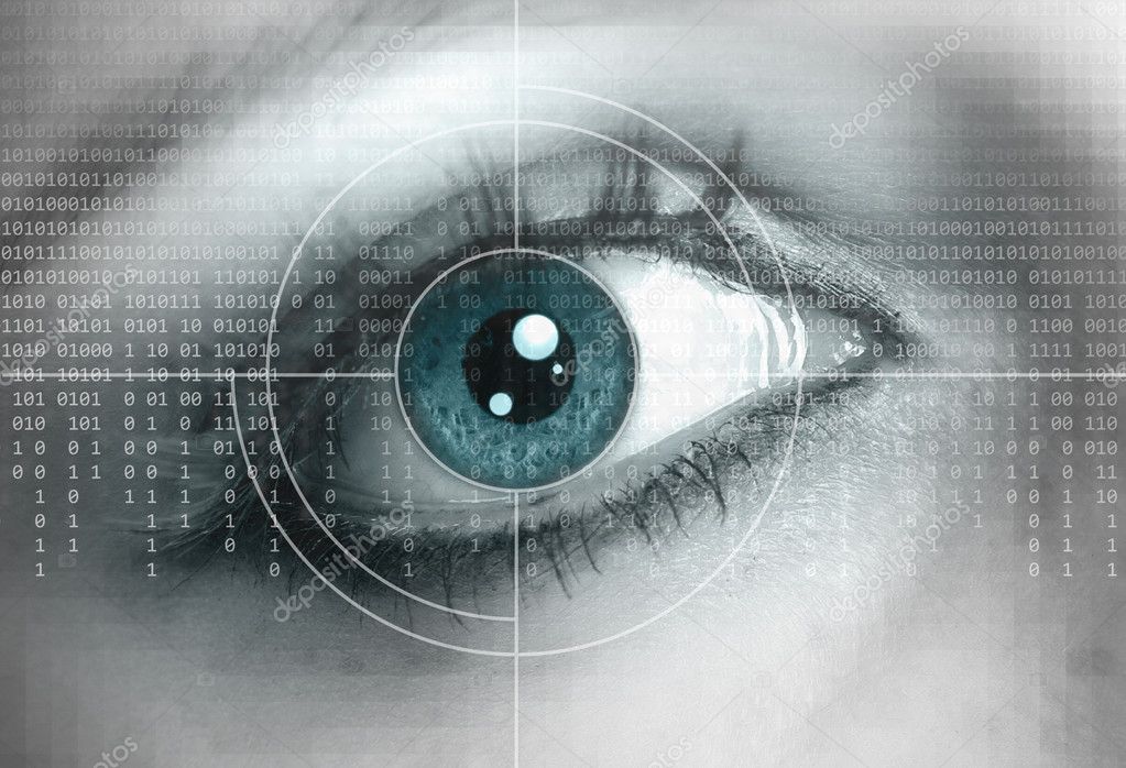 Eye close-up with technology background — Stock Photo ...