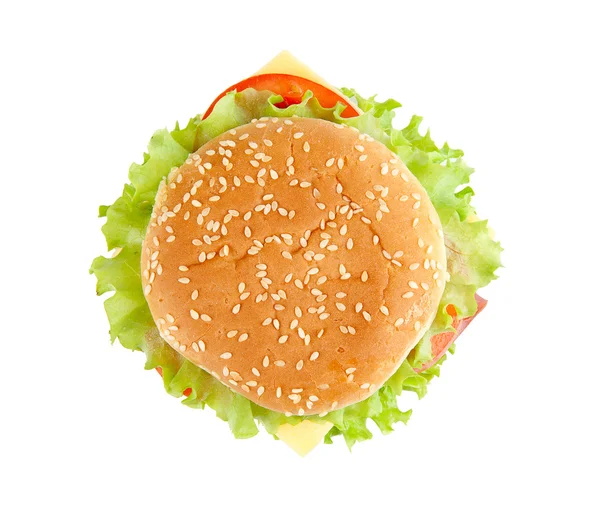 Hambúrguer saboroso isolado no fundo branco — Fotografia de Stock